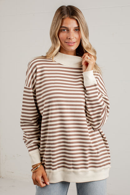 Always Fun Striped Mock Neck Top