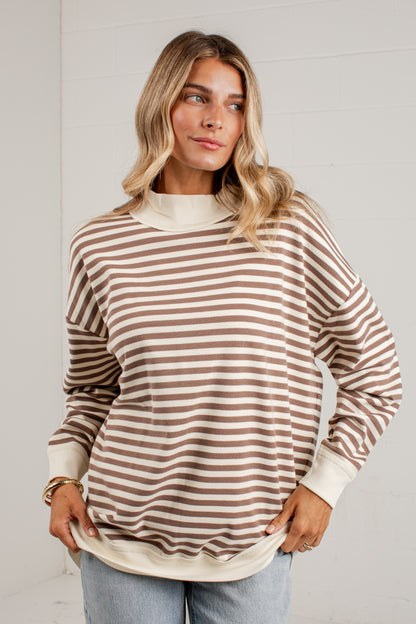 Always Fun Striped Mock Neck Top