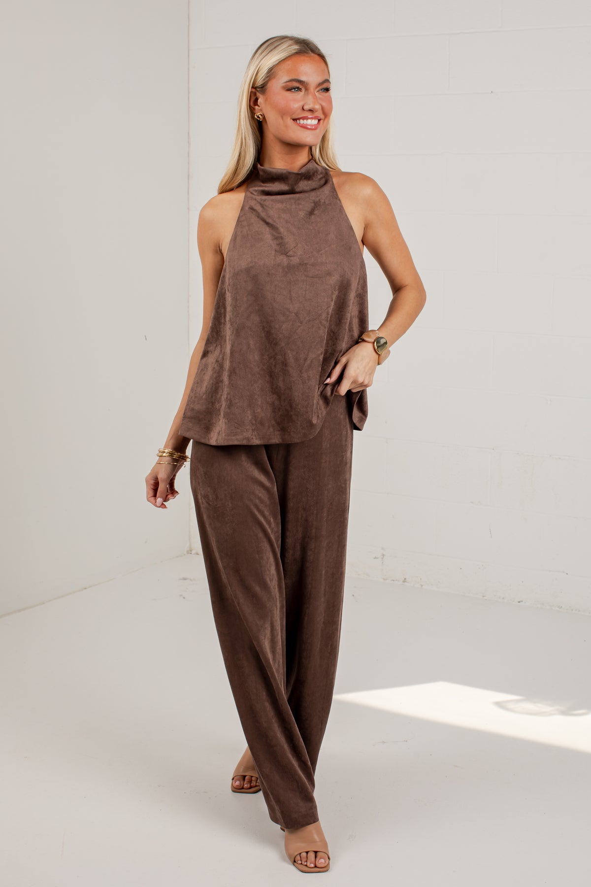 Pumpkin Lane Brown Suede Wide Leg Pants
