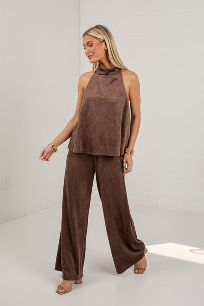 Pumpkin Lane Brown Suede Wide Leg Pants