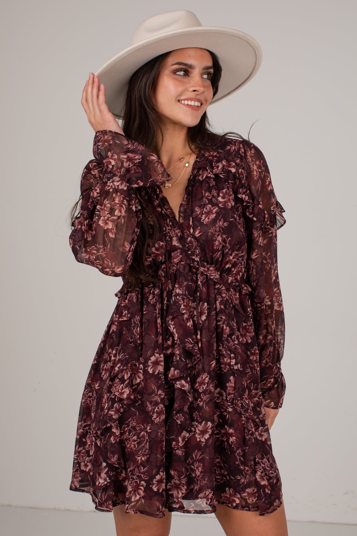 Love Every Detail Burgundy Floral Mini Dress