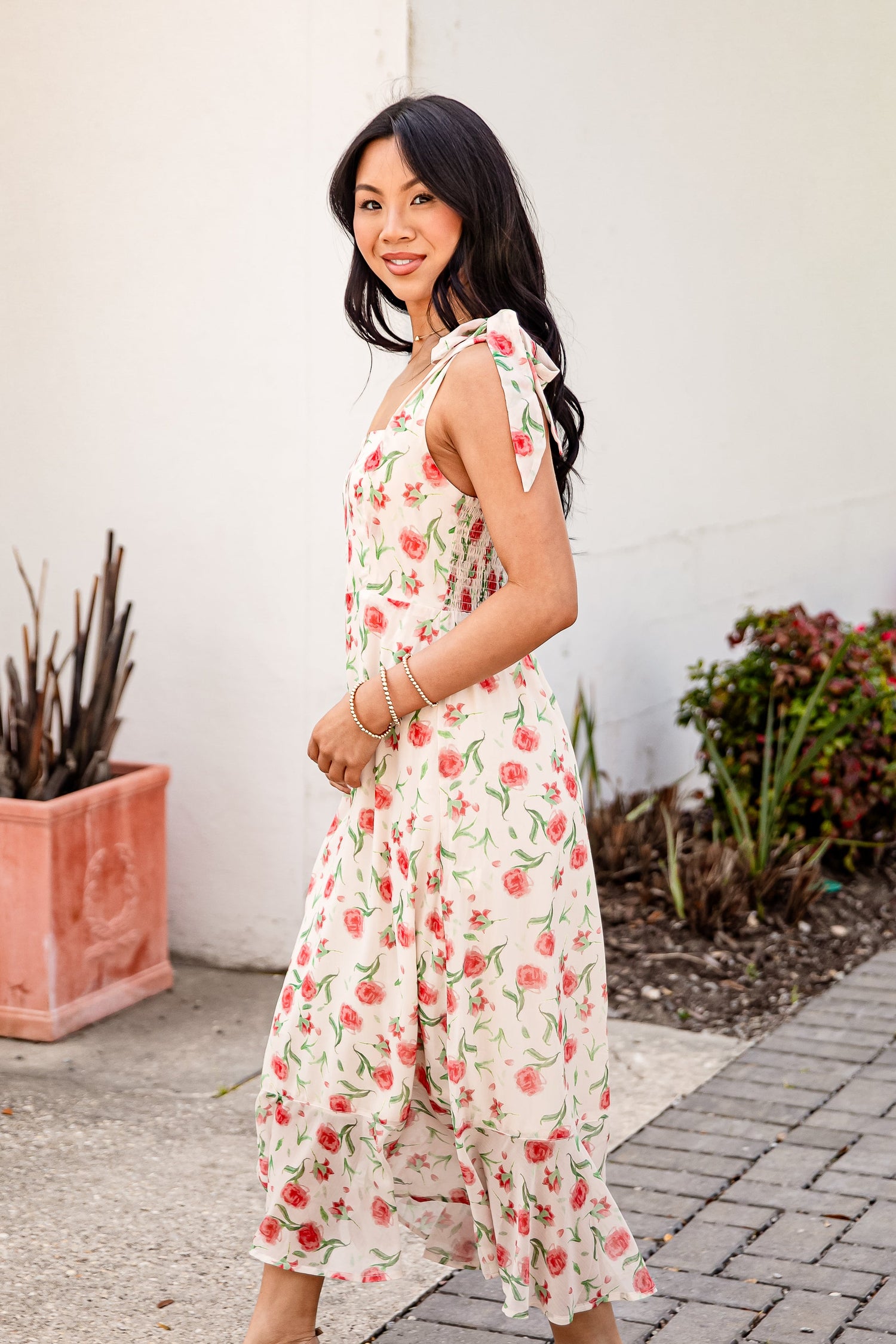 Trendy Cream Floral Maxi Dress | Women's Dress