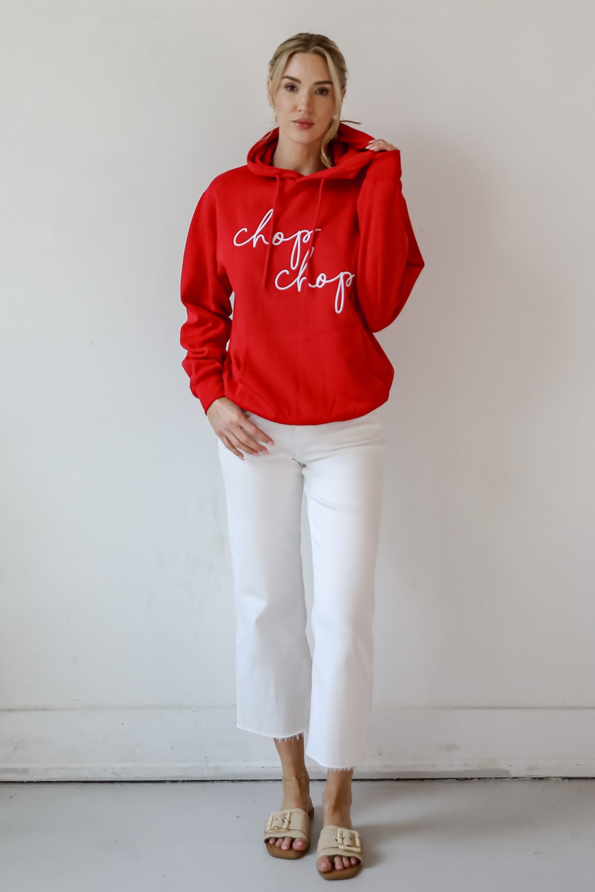 Red Chop Chop Script Embroidered Hoodie