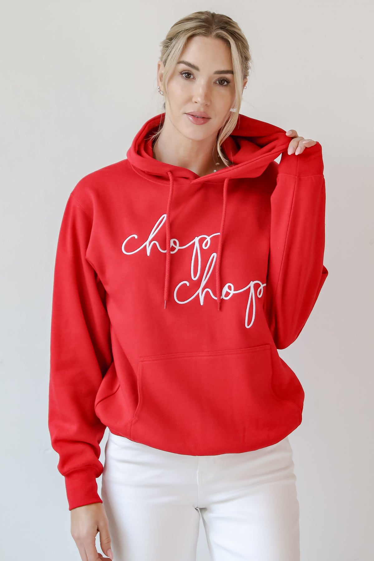 Red Chop Chop Script Embroidered Hoodie