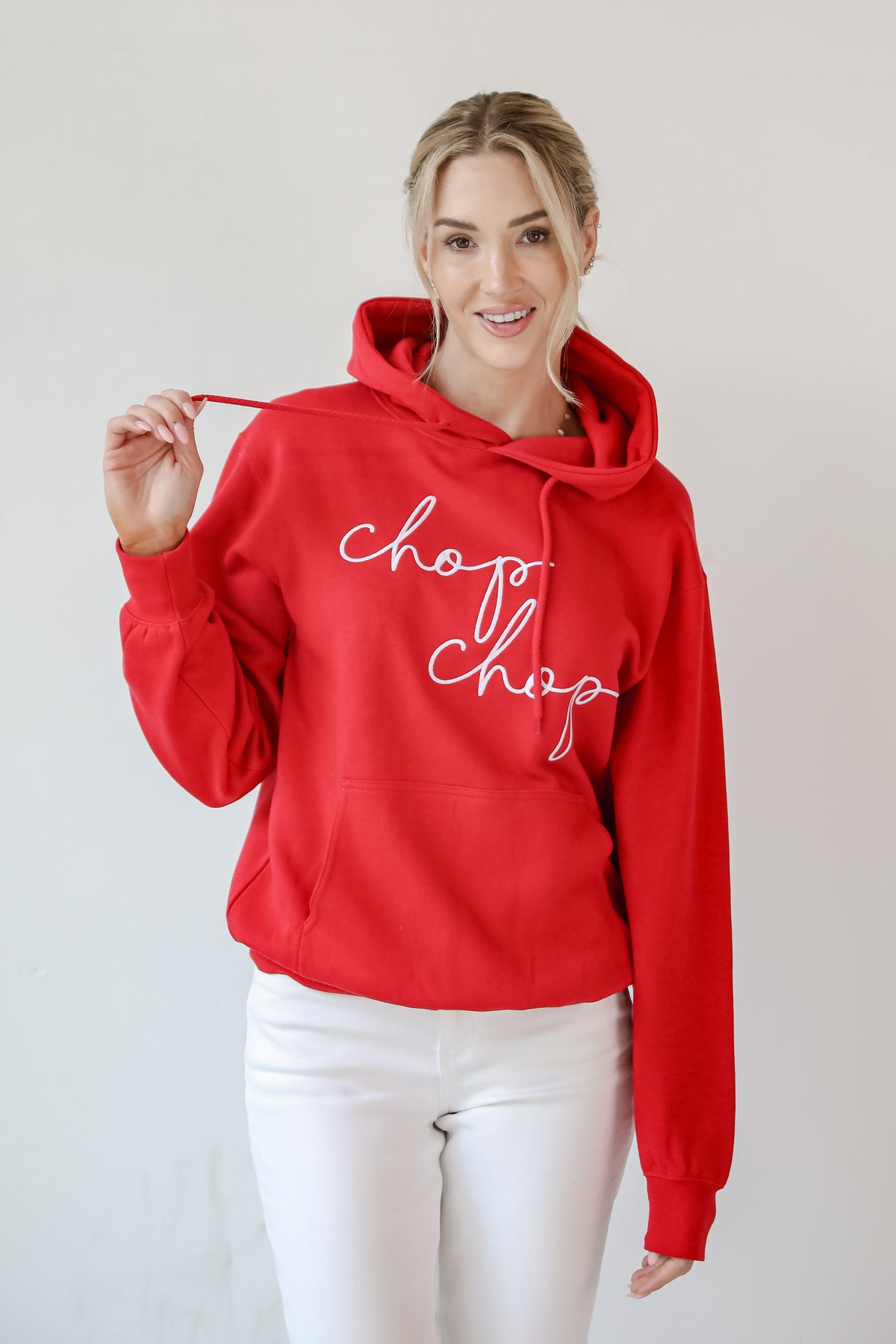 Red Chop Chop Script Embroidered Hoodie