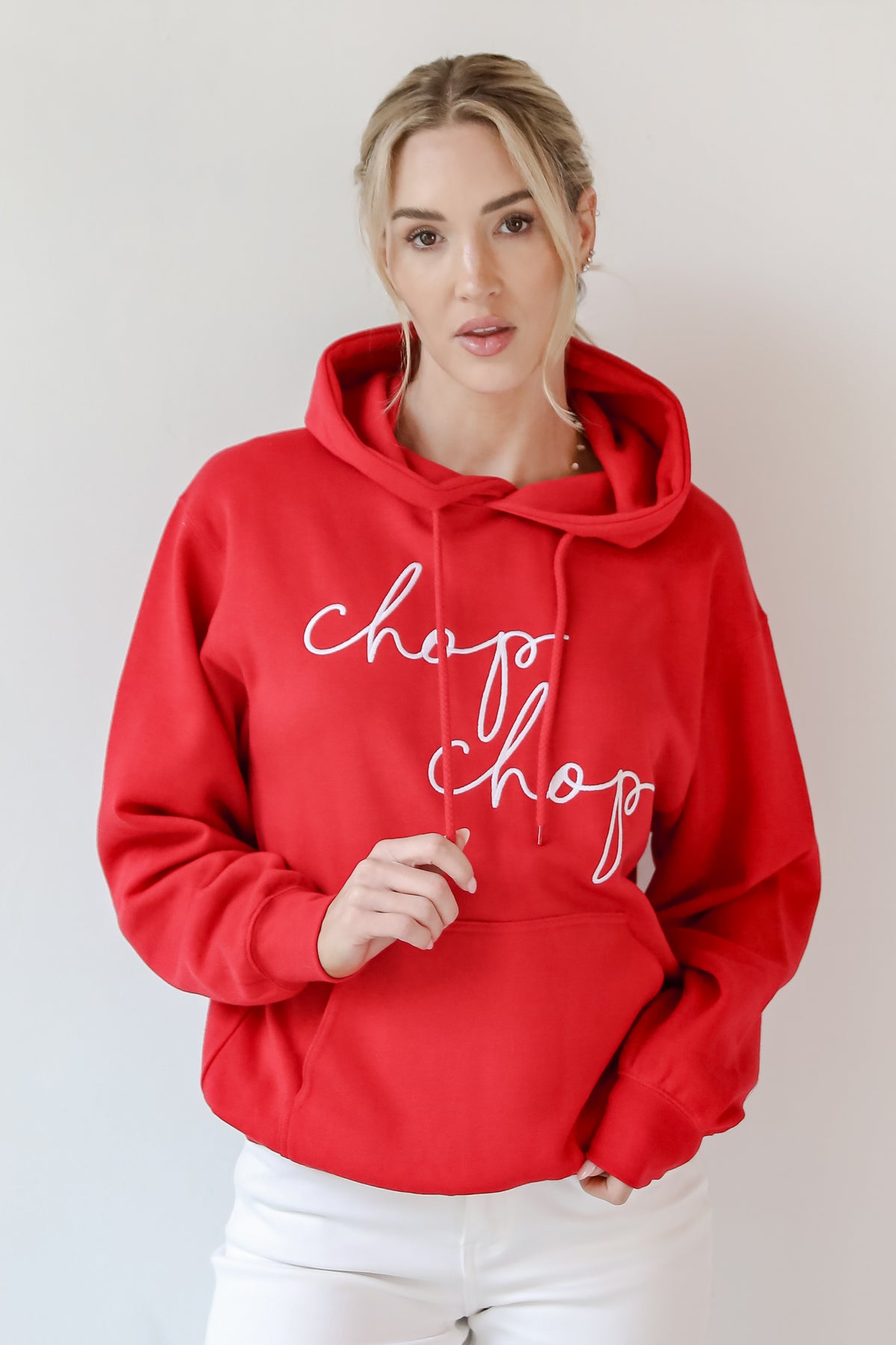 Red Chop Chop Script Embroidered Hoodie