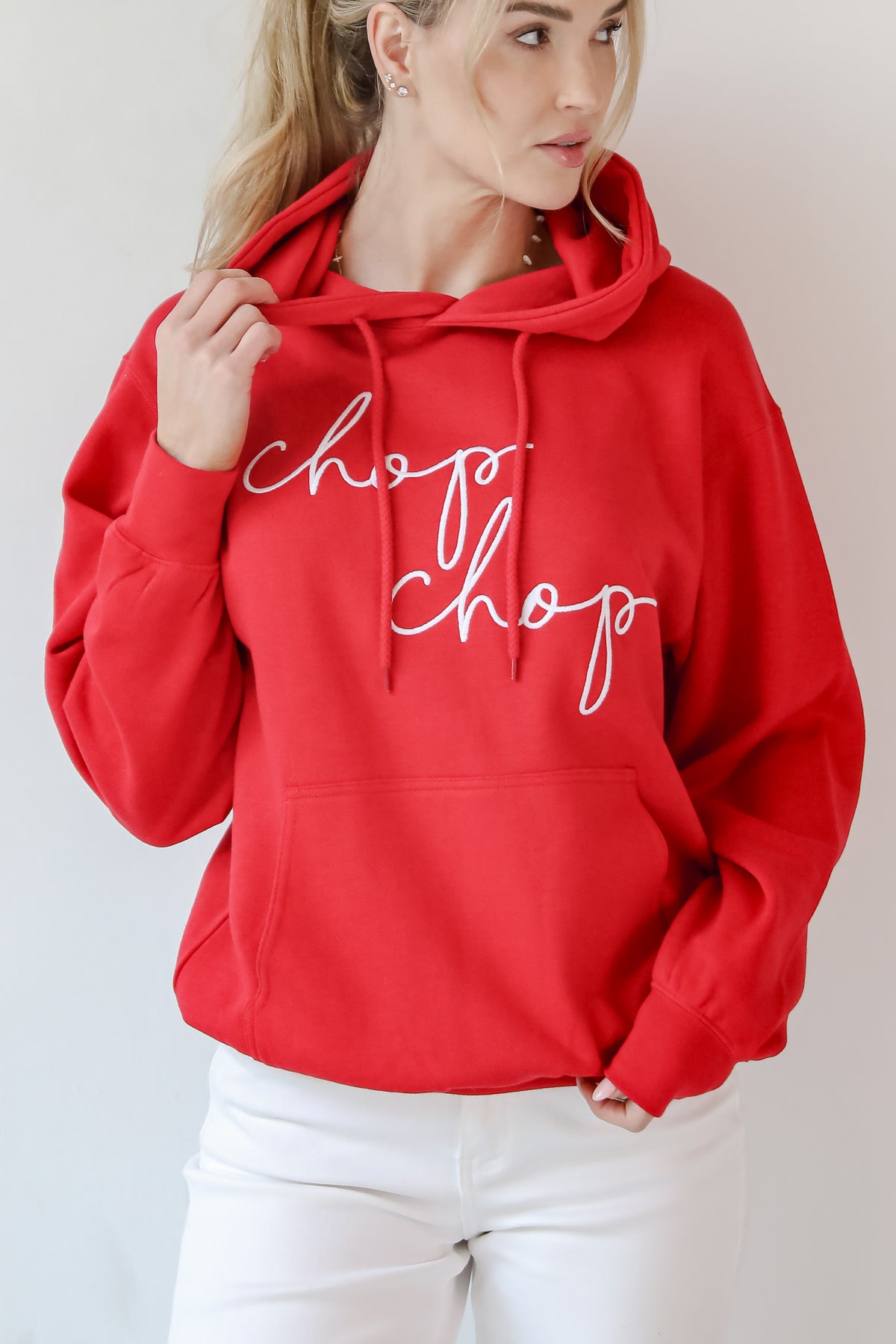 Red Chop Chop Script Embroidered Hoodie