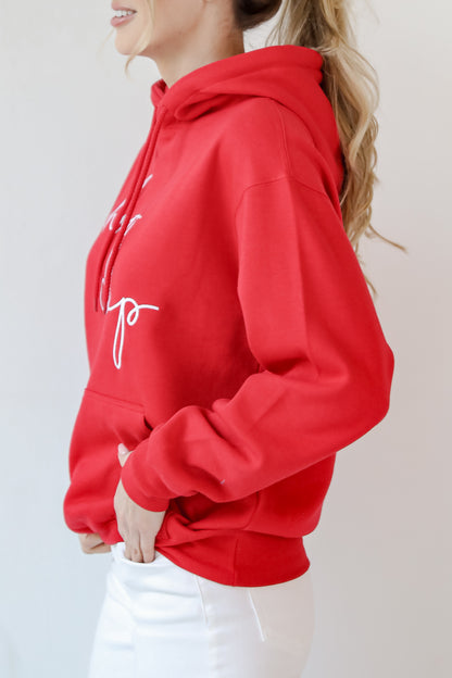 Red Chop Chop Script Embroidered Hoodie