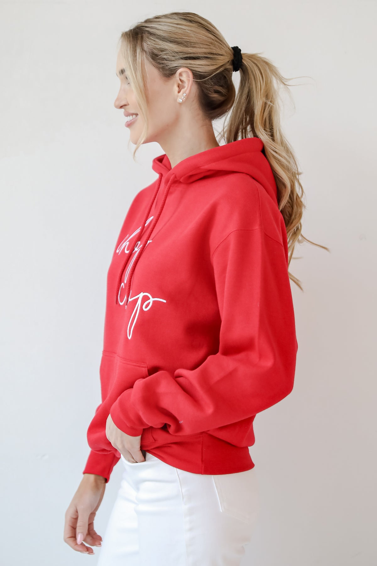 Red Chop Chop Script Embroidered Hoodie