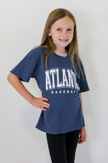 Youth Denim Atlanta Baseball Block Letter Tee