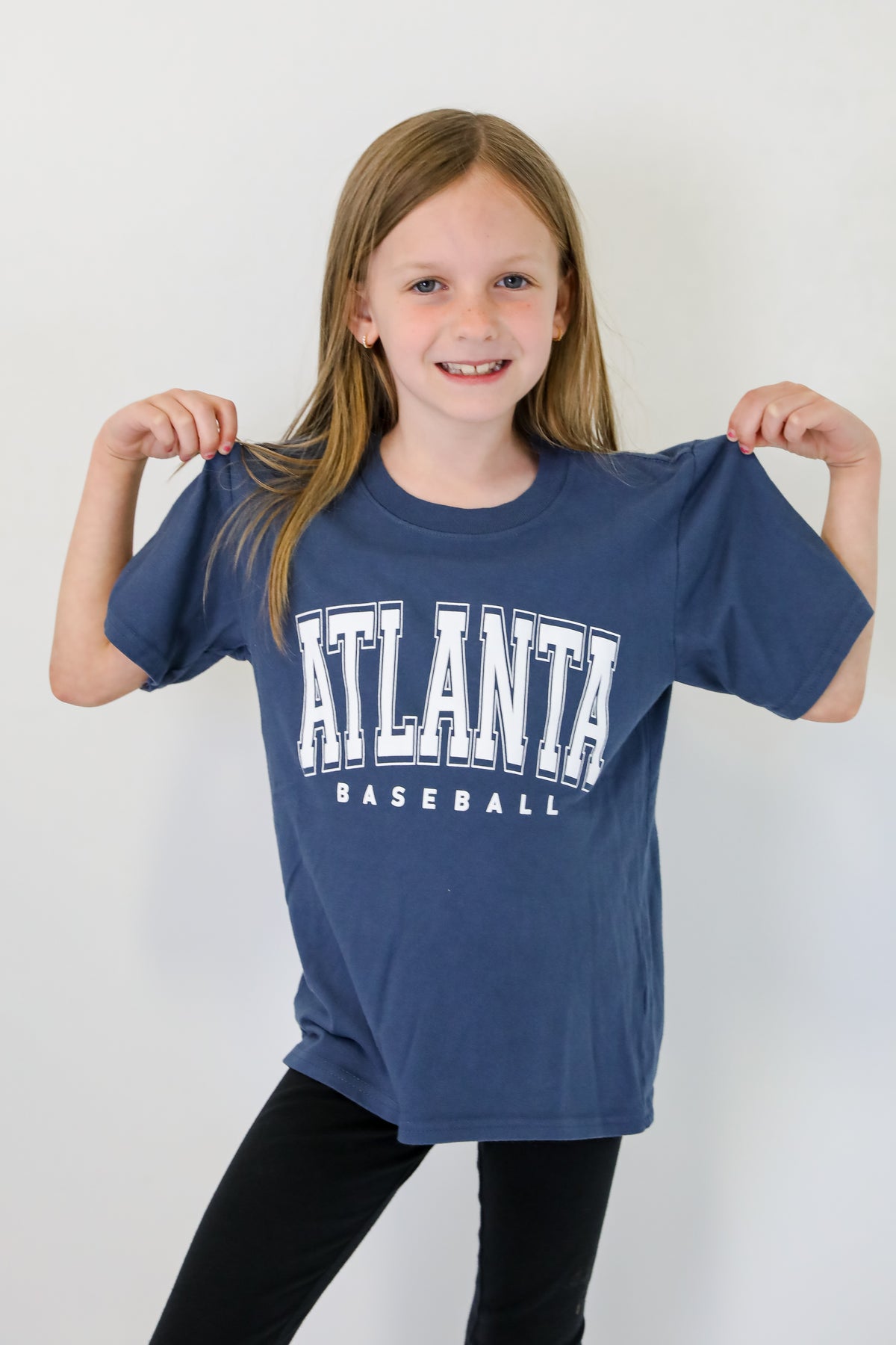 Youth Denim Atlanta Baseball Block Letter Tee