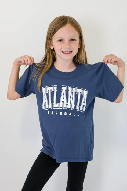 Youth Denim Atlanta Baseball Block Letter Tee