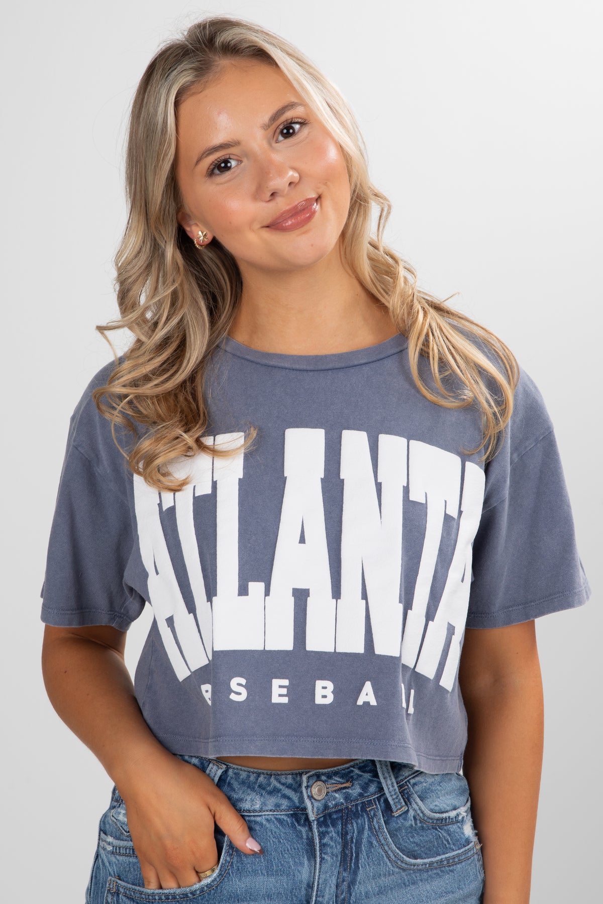 Woman wearing a blue &