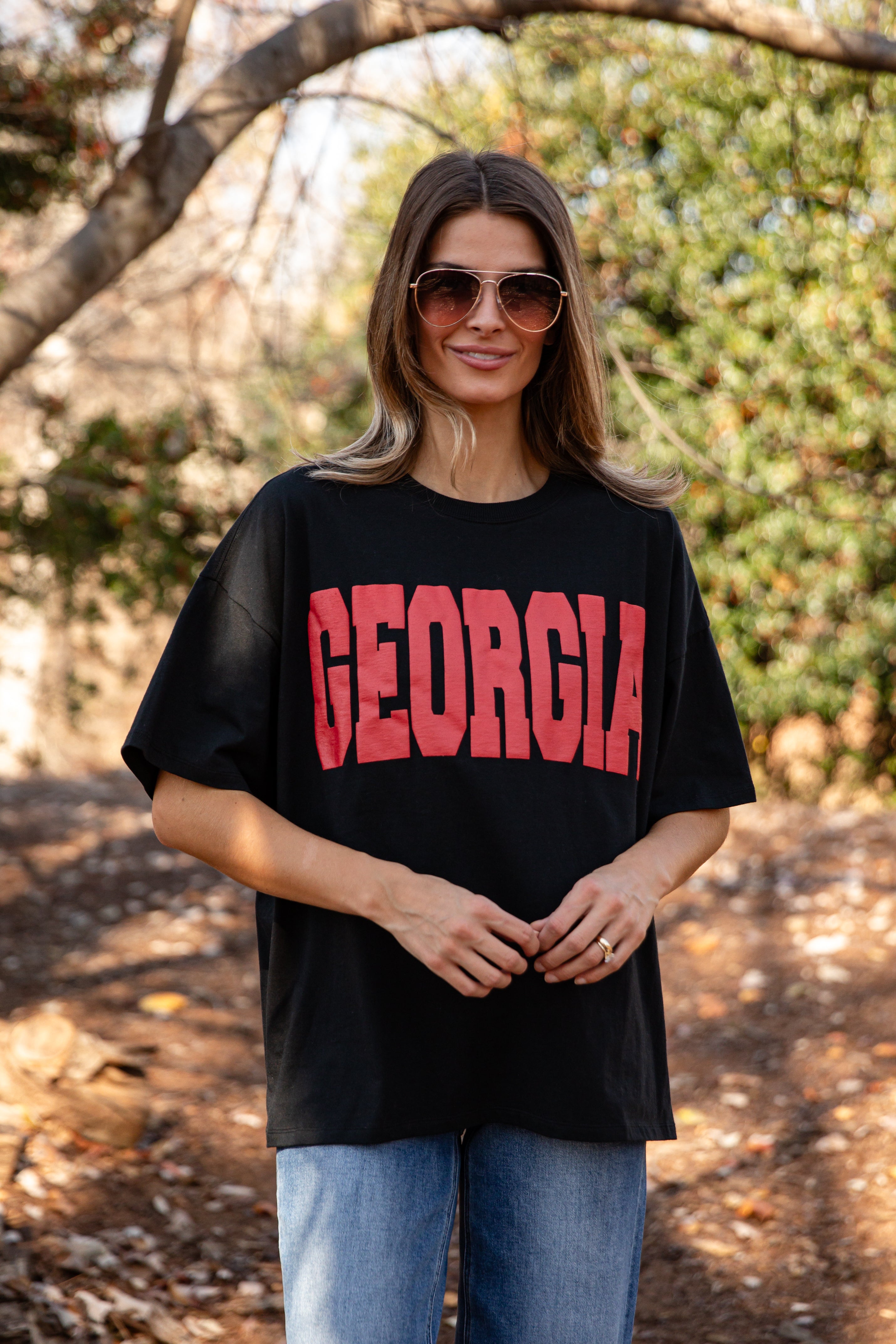 Woman wearing a black &