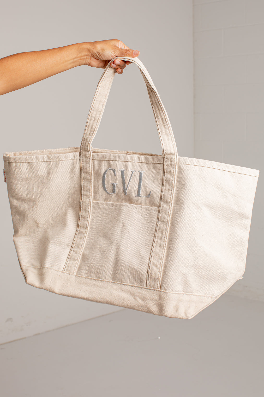 GVL Natural Embroidered Large Canvas Tote Bag