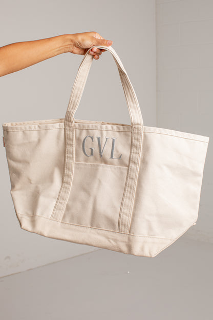 GVL Natural Embroidered Large Canvas Tote Bag