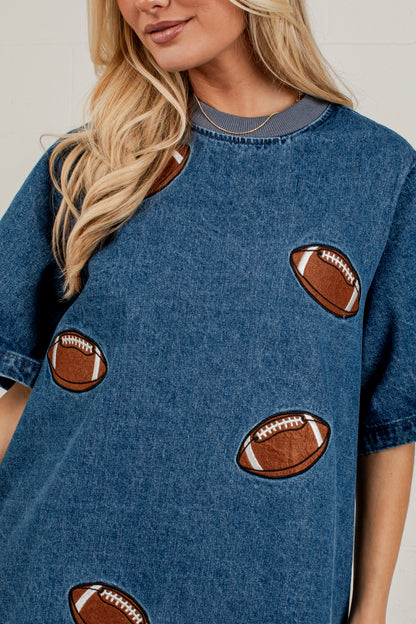 End Zone Energy Football Denim Mini Dress
