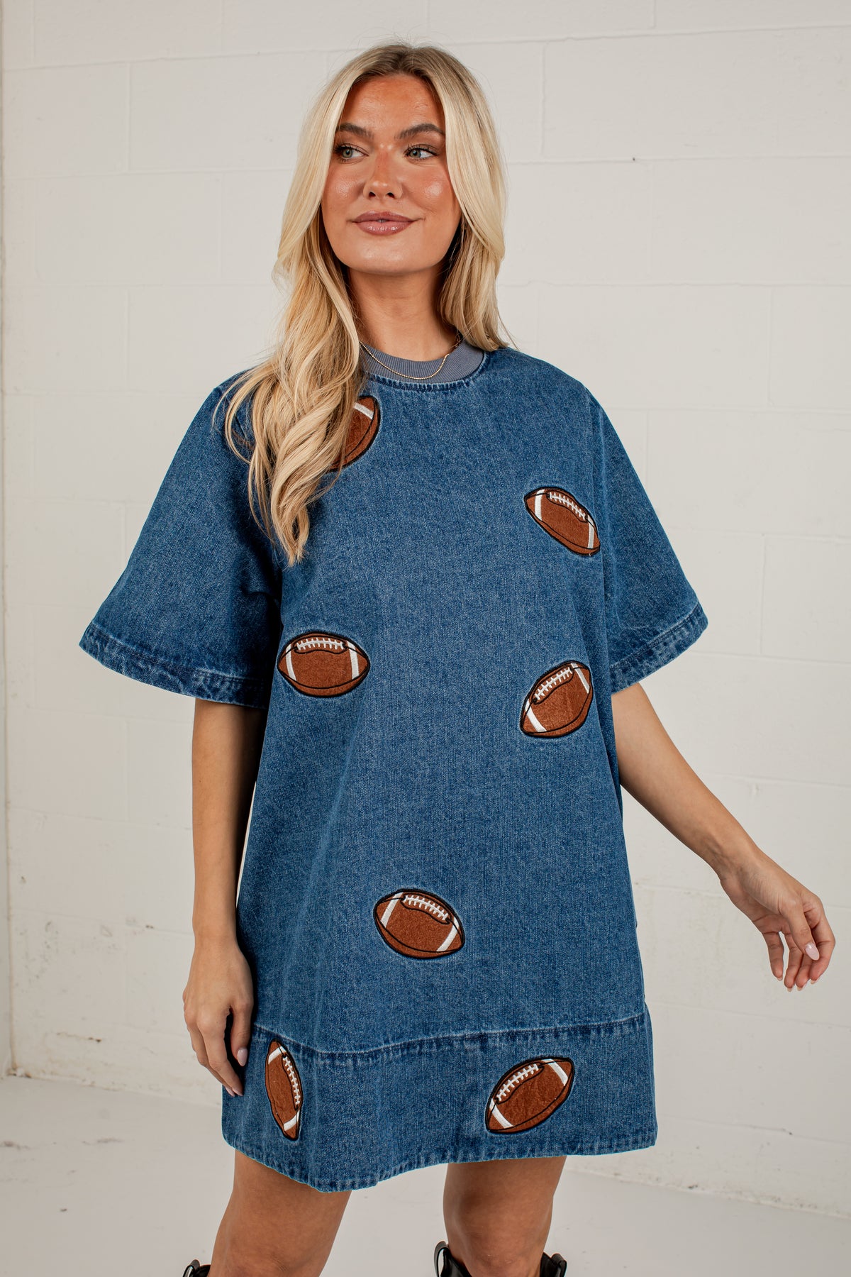 End Zone Energy Football Denim Mini Dress