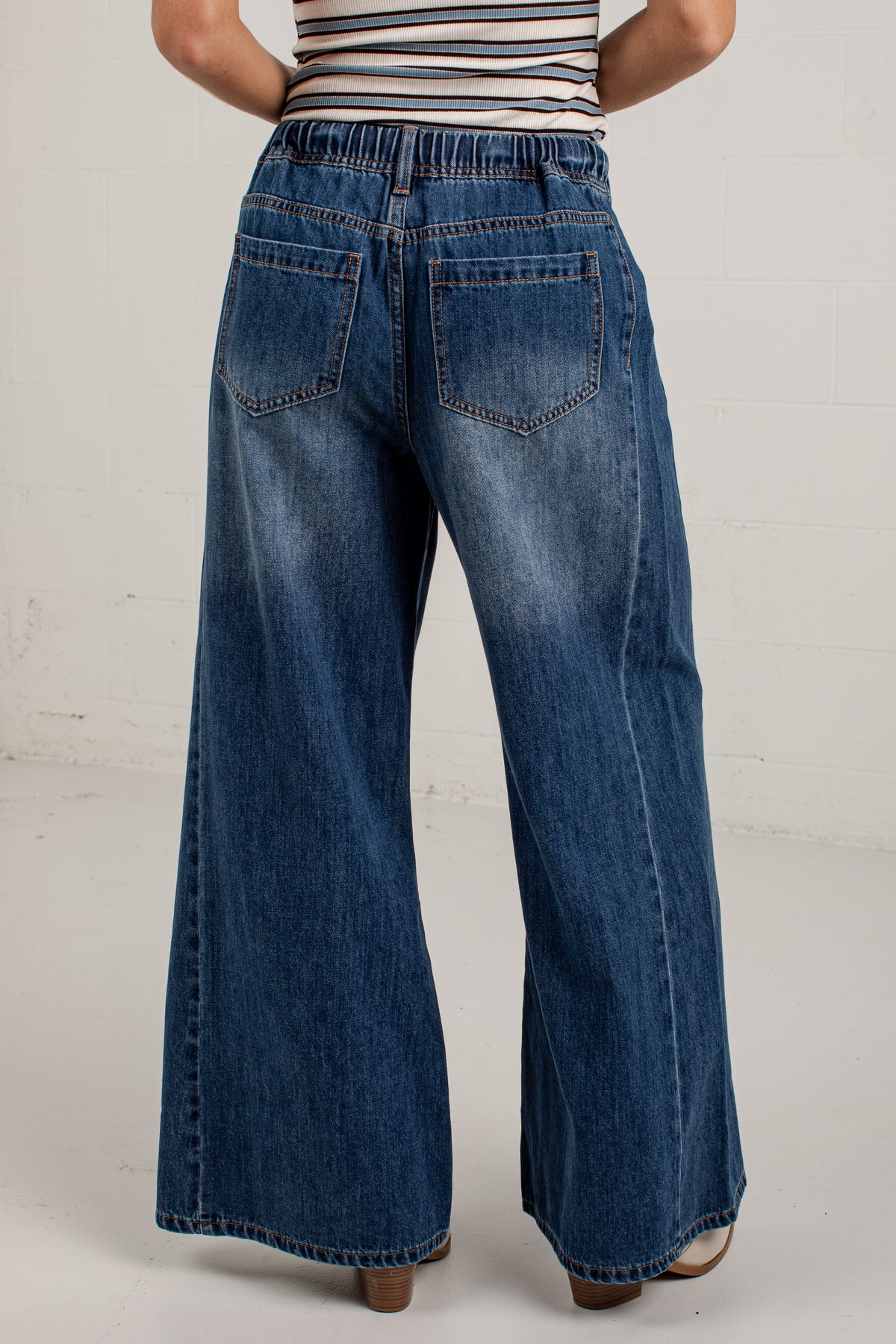 Plans In The City Wide Leg Drawstring Denim Pants