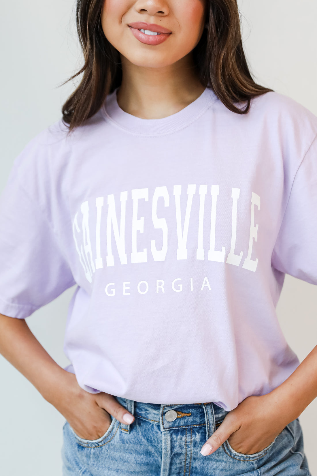Lavender Wednesbury Georgia Tee on model