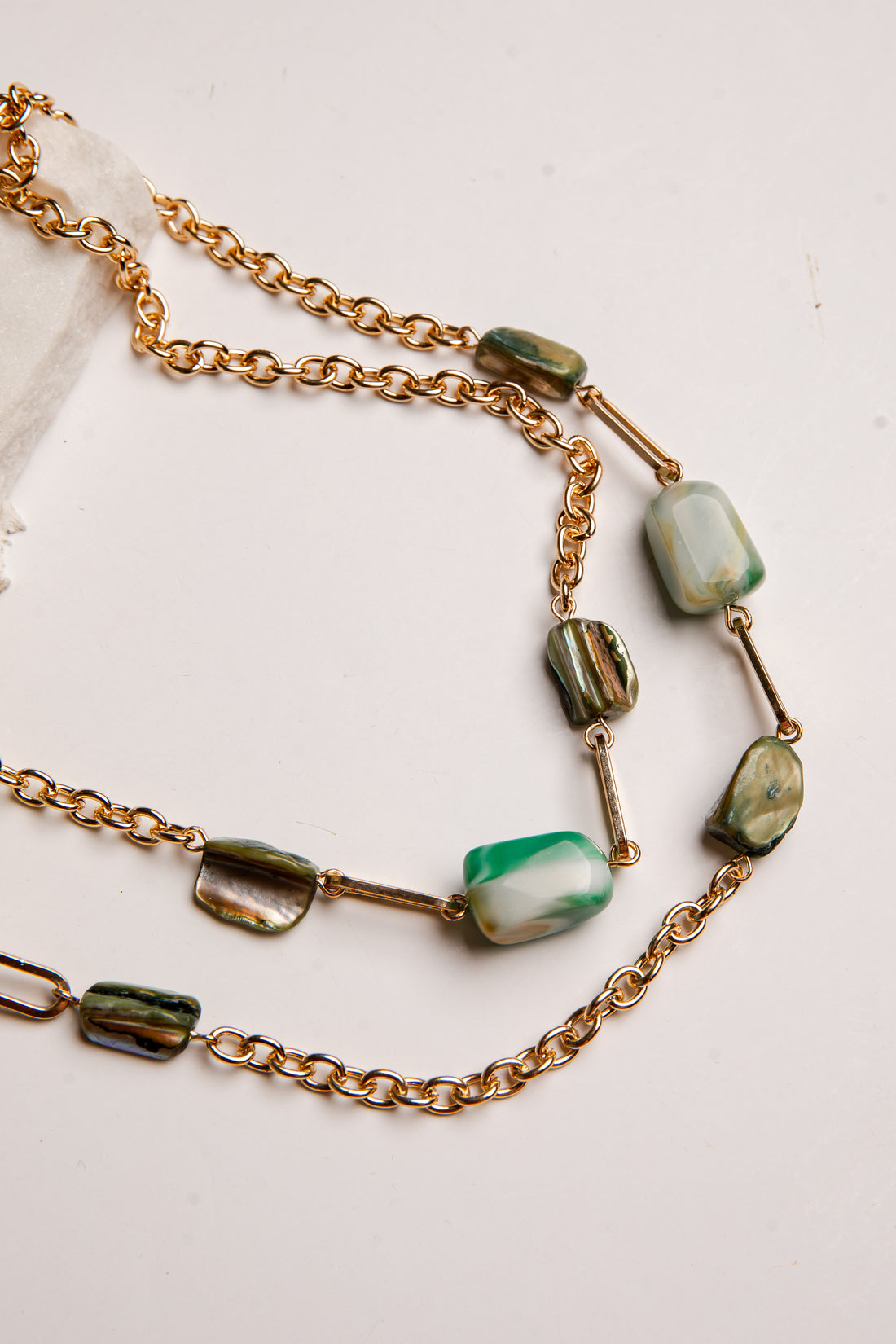Helena Gold Green Beaded Layered Necklace