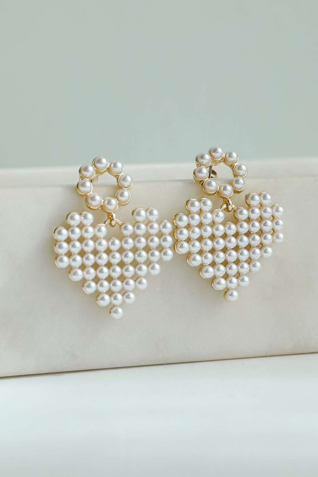 Lennon Gold Pearl Heart Drop Earrings