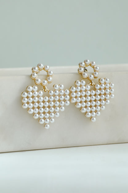 Lennon Gold Pearl Heart Drop Earrings