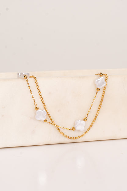 Kenzie Gold Pearl Quatrefoil Layered Bracelet