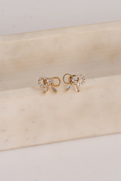 Allie Gold Rhinestone Bow Earrings
