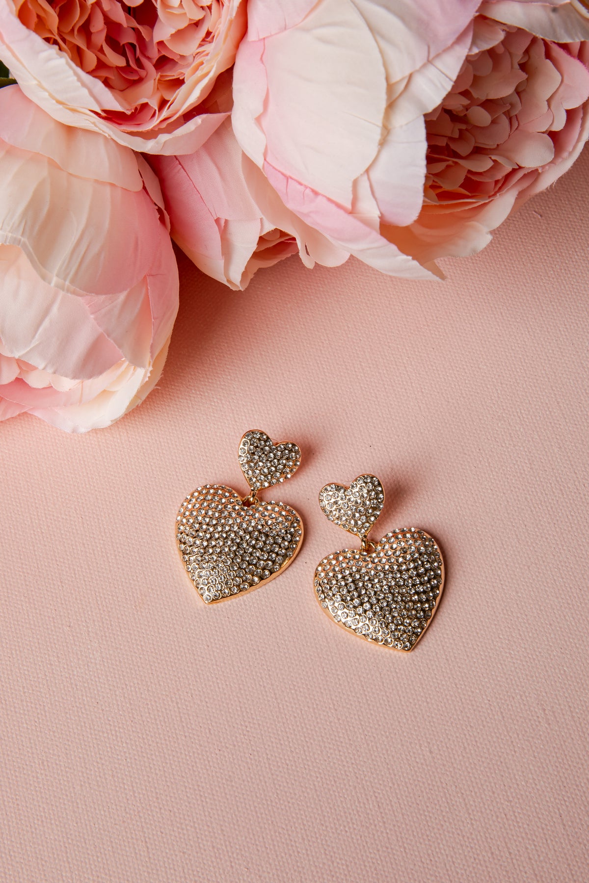 FINAL SALE - Arden Rhinestone Gold Heart Drop Earrings