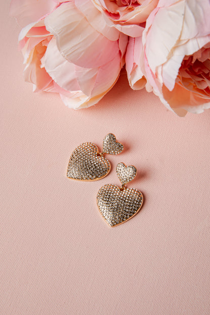 FINAL SALE - Arden Rhinestone Gold Heart Drop Earrings