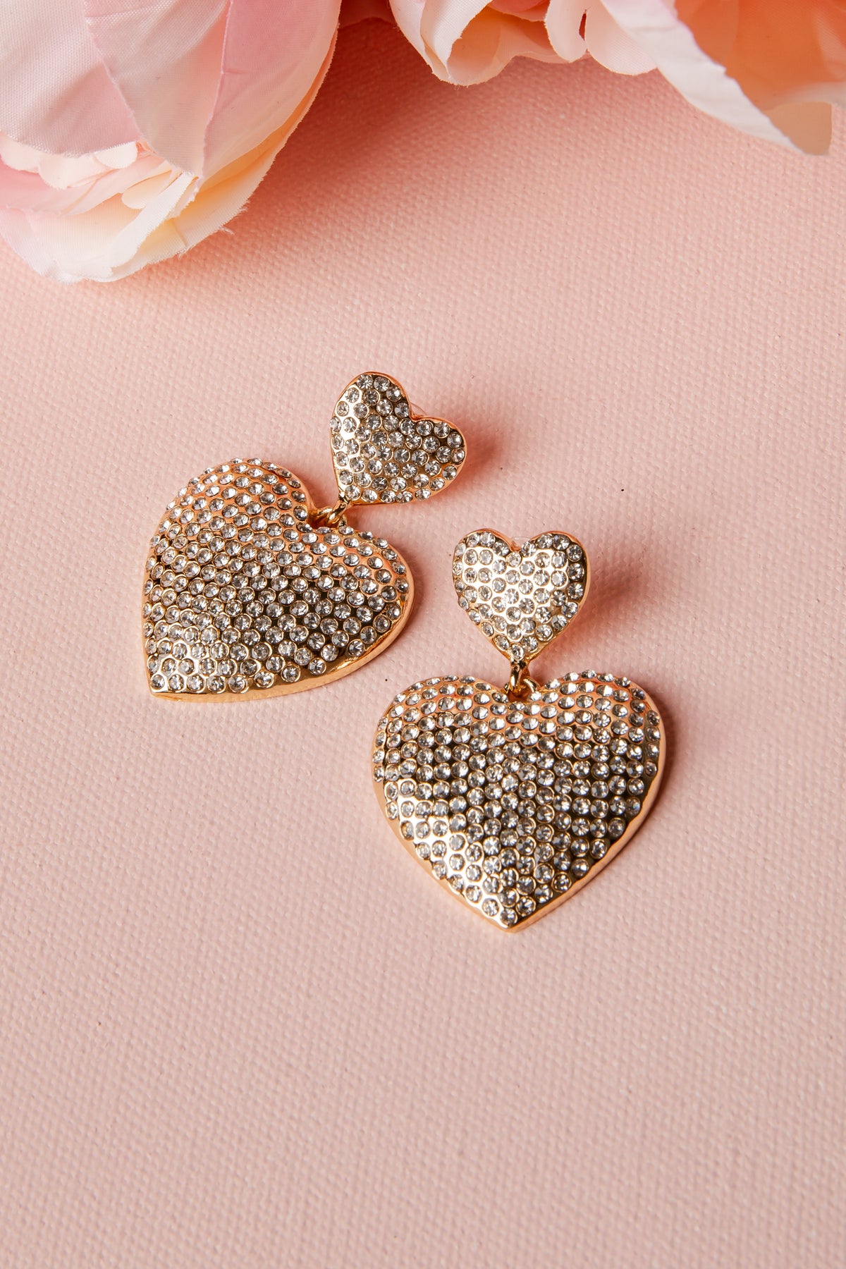FINAL SALE - Arden Rhinestone Gold Heart Drop Earrings