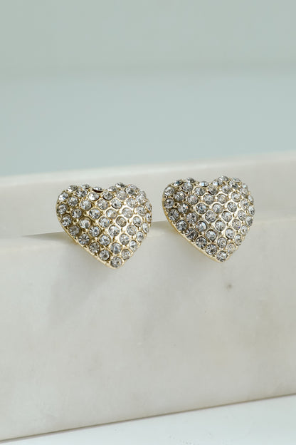 Diana Gold Rhinestone Heart Stud Earrings