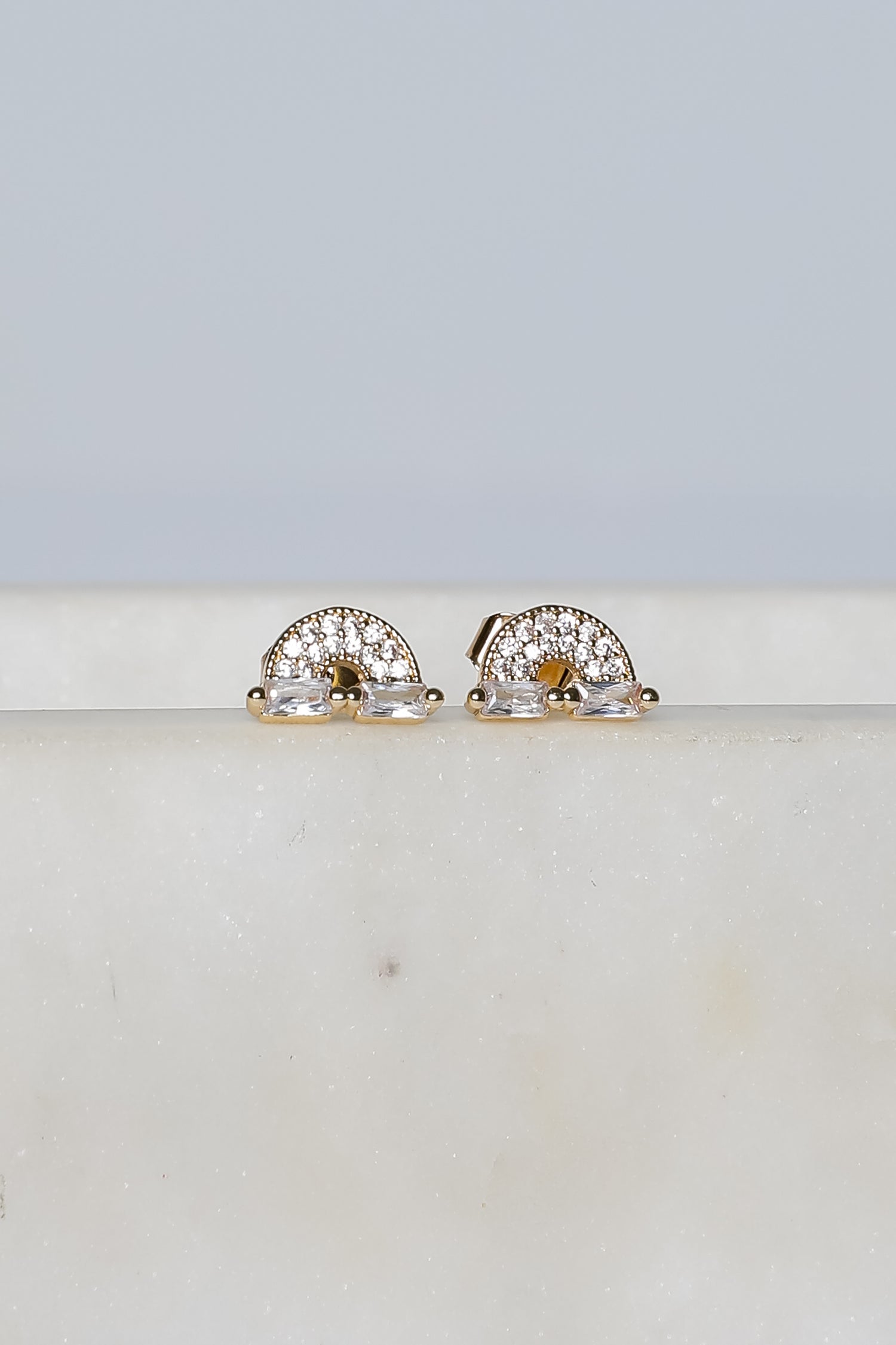 Ivy Gold Rhinestone Rainbow Stud Earrings