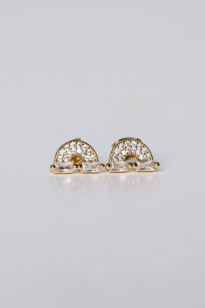 Ivy Gold Rhinestone Rainbow Stud Earrings