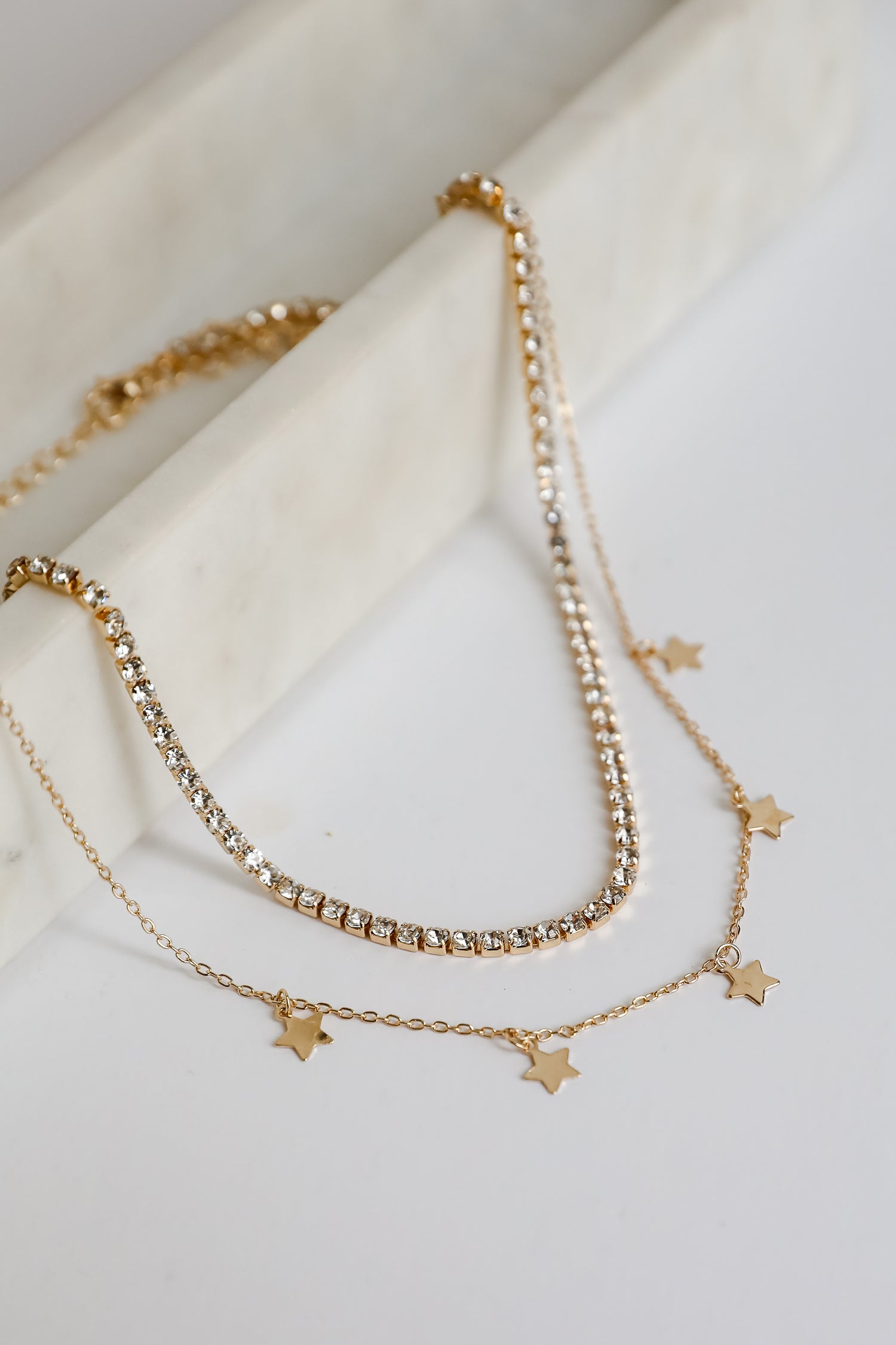 Bri Gold Rhinestone Star Charm Layered Necklace