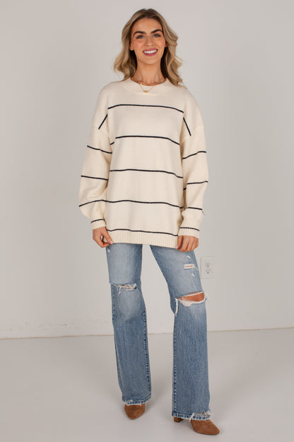 Classic Contrast Ivory Stripe Sweater