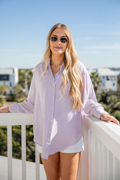 FINAL SALE - Wander More Striped Oversized Button-Up Blouse