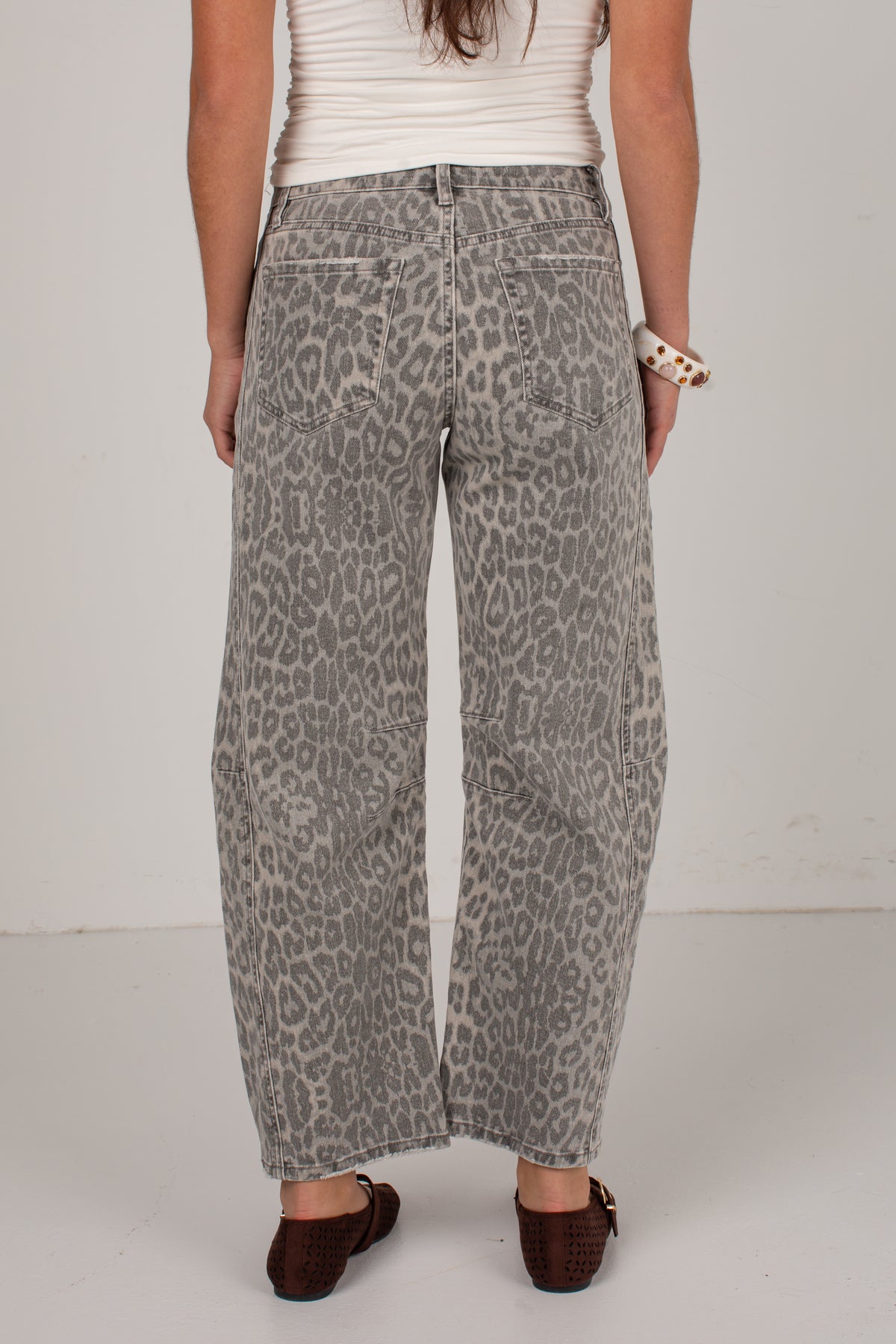 Morgan Leopard High Waist Barrel Leg Jeans