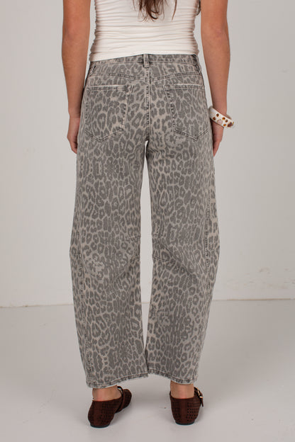 Morgan Leopard High Waist Barrel Leg Jeans