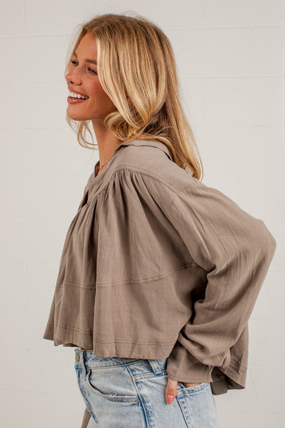Quiet Charm Light Olive Ruffle Blouse