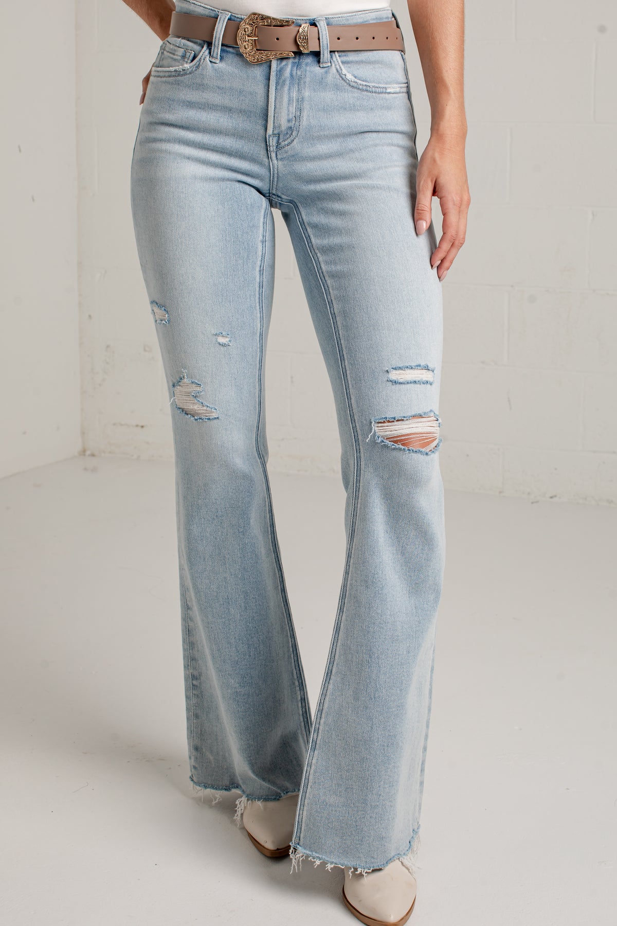 Lesley High Rise Light Wash Mini Flare Jeans