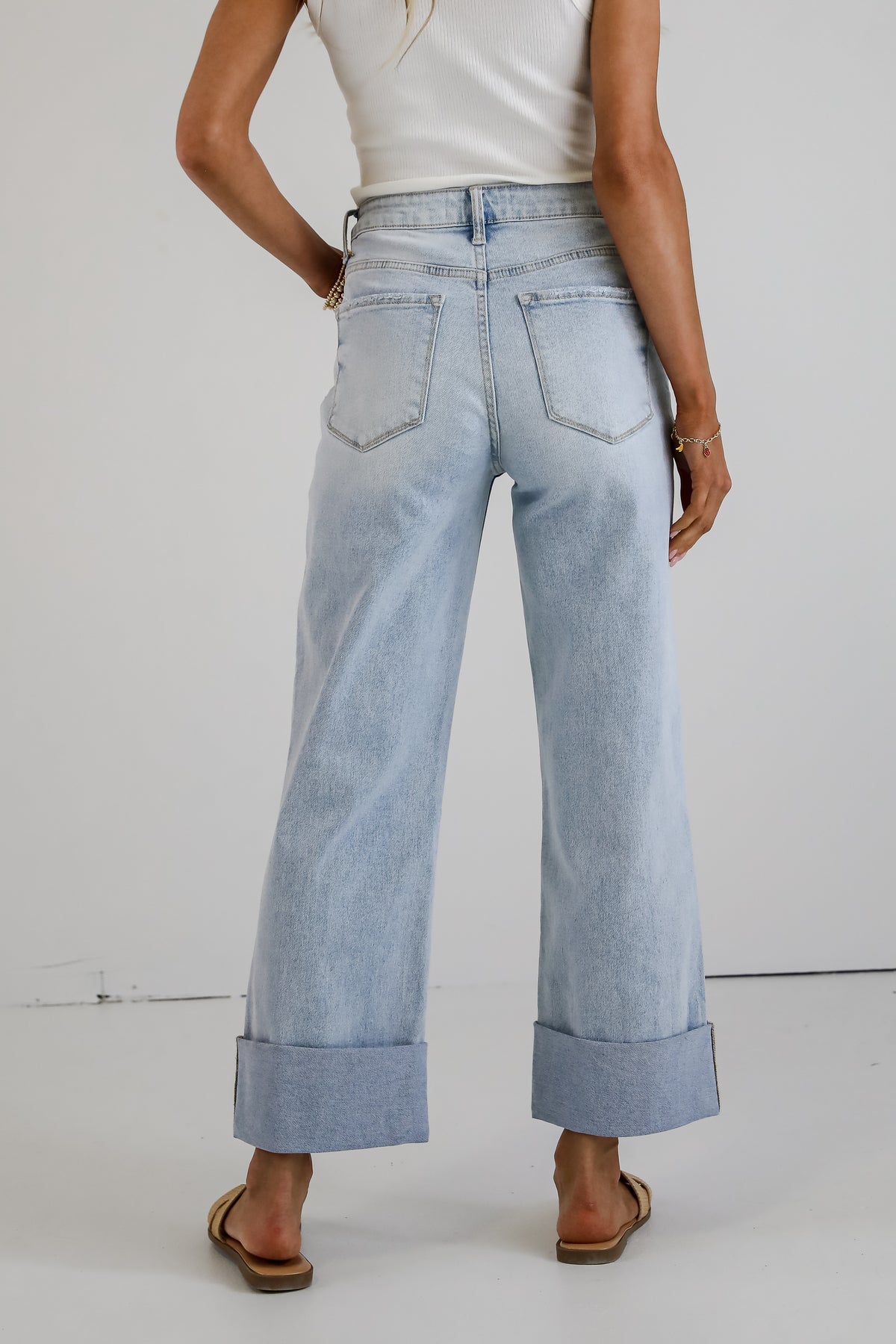 Demi Light Wash Super High-Rise Cuffed Baggy Wide Leg Jeans