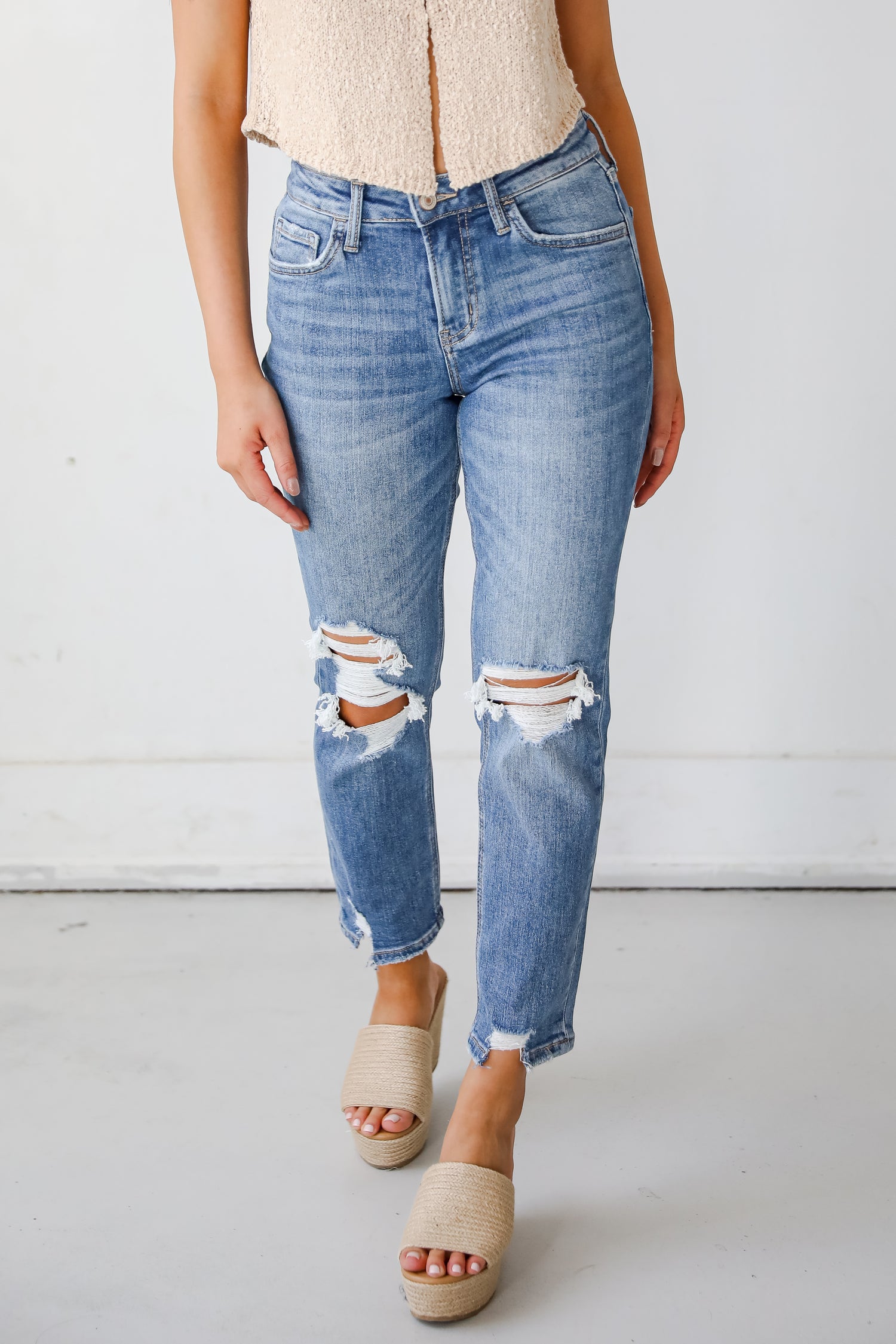 Kendall Medium Wash High-Rise Distressed Boyfriend Jeans