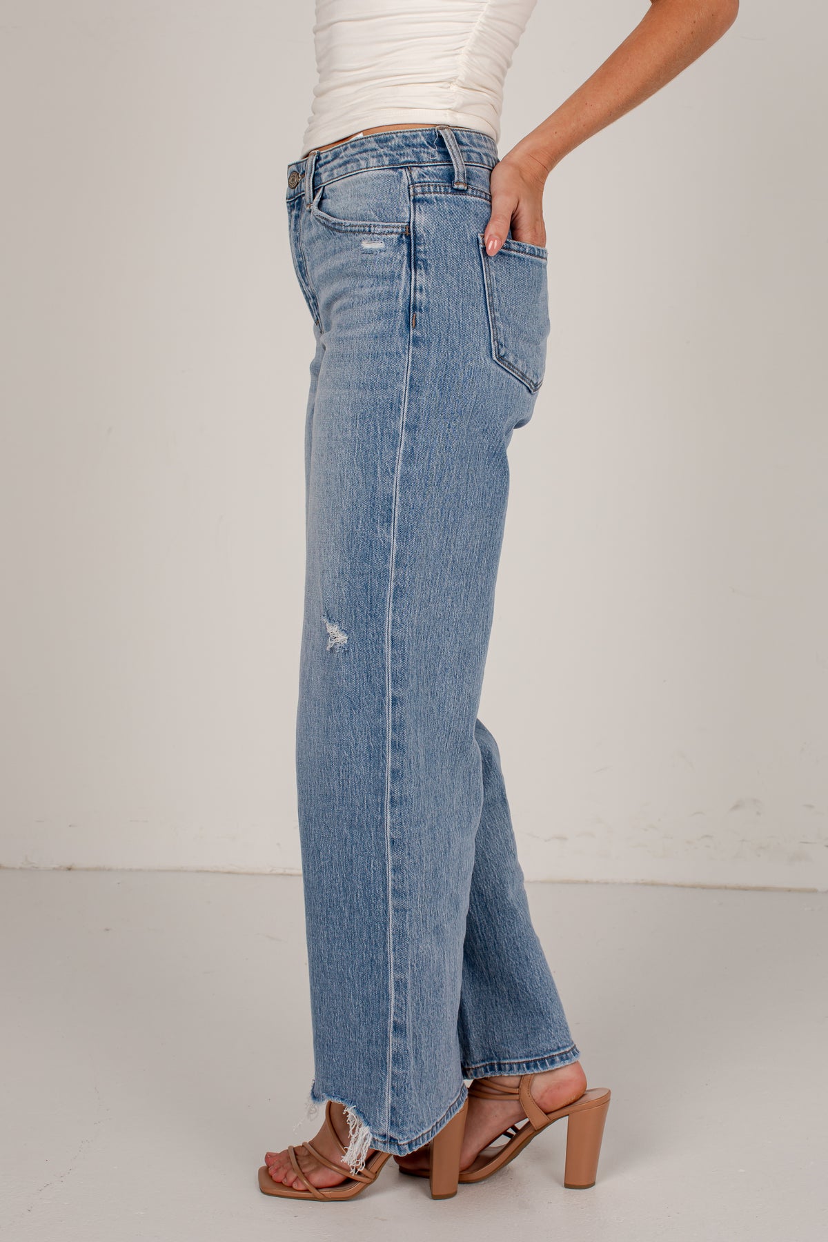 Miley Light Wash High-Rise Distressed Wide Leg Jeans