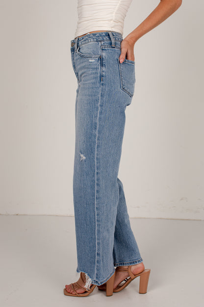 Miley Light Wash High-Rise Distressed Wide Leg Jeans