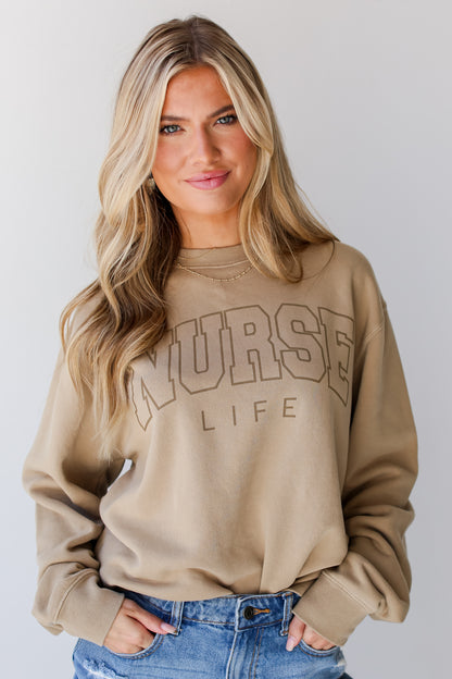 Tan Nurse Life Pullover on model