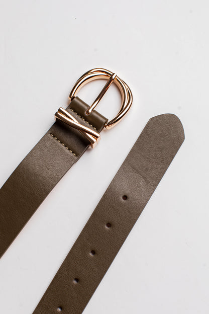 A close-up of a dark brown leather watch strap with a polished rose gold buckle, laid diagonally on a clean white background.