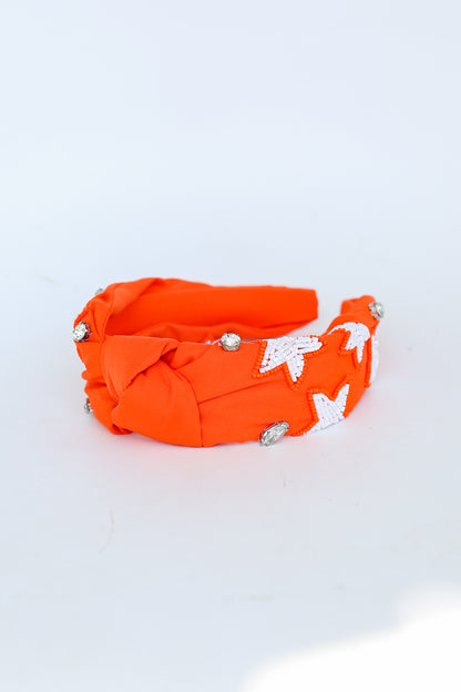 Orange Star + Gemstone Knotted Headband close up