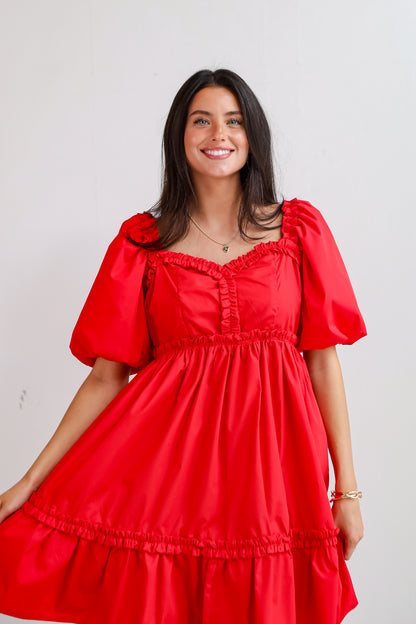 Convincingly Graceful Red Ruffle Mini Dress